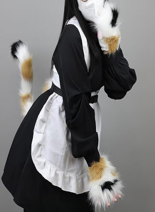 Obenie Halloween Cat Paw Gloves Therian Paws Therian Gear Furry Paws Cosplay Fluffy Mittens (white 2) - Image 4
